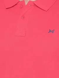 Stylish Pink Cotton Solid Short Sleeves Polos For Men-thumb3