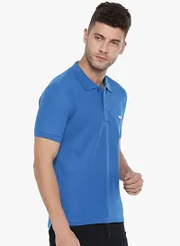 Stylish Blue Cotton Solid Short Sleeves Polos For Men-thumb2