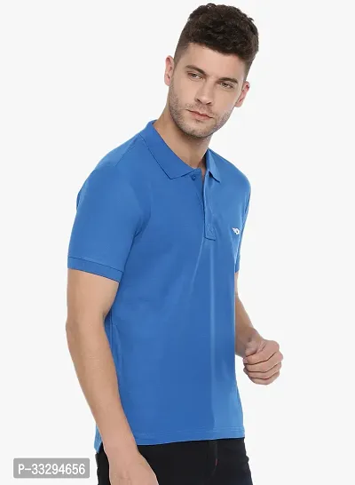 Stylish Blue Cotton Solid Short Sleeves Polos For Men-thumb3