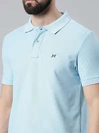 Stylish Blue Cotton Solid Short Sleeves Polos For Men-thumb3