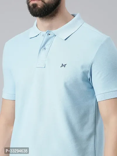 Stylish Blue Cotton Solid Short Sleeves Polos For Men-thumb4