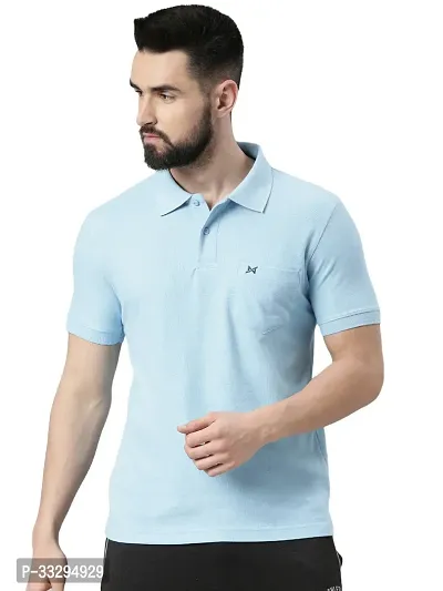 Stylish Blue Cotton Solid Short Sleeves Polos For Men-thumb0