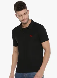 Stylish Black Cotton Solid Short Sleeves Polos For Men-thumb2