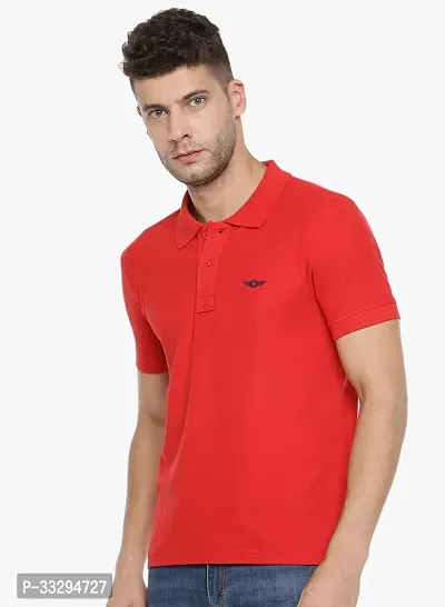 Stylish Red Cotton Solid Short Sleeves Polos For Men-thumb3