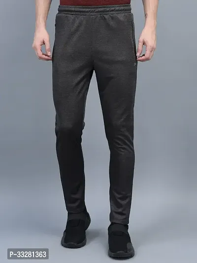 Stylish Grey Polyester Regular Track Pants For Men-thumb0