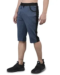 Comfortable Blue Cotton Blend 3/4th Shorts For Men-thumb2