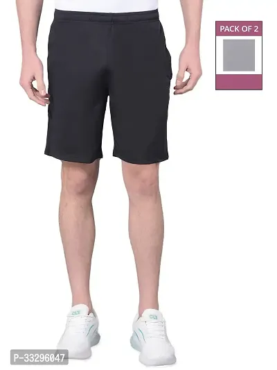 Stylish Multicoloured Polyester Solid Regular Fit Sports Shorts For Men Pack Of 2