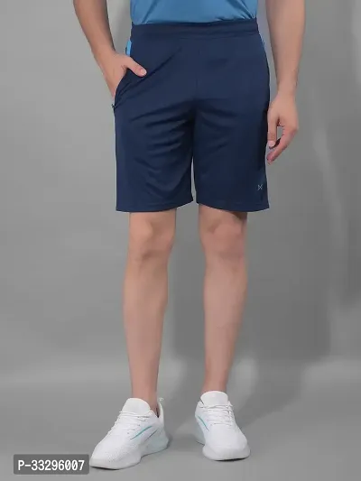 Stylish Navy Blue Polyester Solid Regular Fit Sports Shorts For Men-thumb0