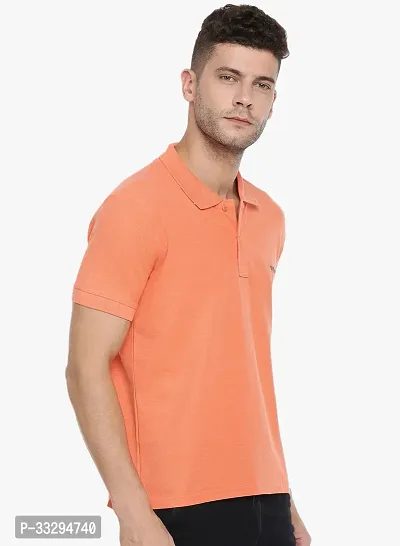 Stylish Orange Cotton Solid Short Sleeves Polos For Men-thumb3