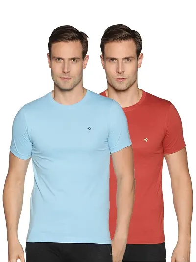 Stunning Blend Solid Round Neck Tees For Men- Pack Of 2