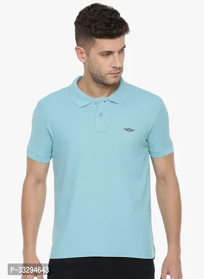 Stylish Blue Cotton Solid Short Sleeves Polos For Men-thumb0