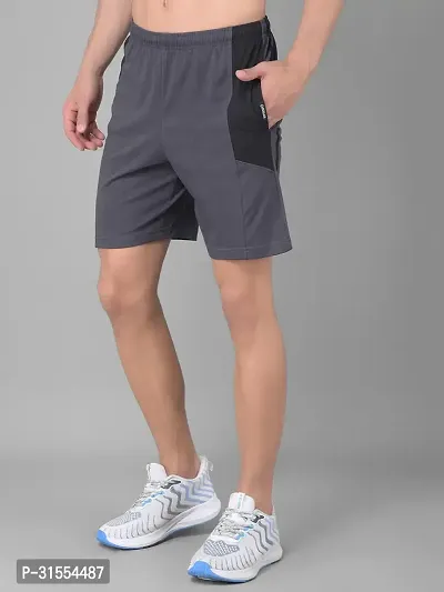 Comfortable Grey Cotton Blend Regular Shorts For Men-thumb3