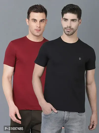 Reliable Multicoloured Cotton Blend Solid T-Shirt For Men Pack Of 2