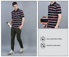 Stylish Multicoloured Cotton Striped Short Sleeves Polos For Men-thumb4