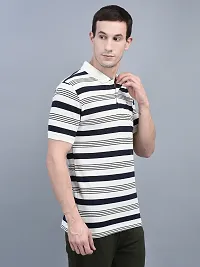 Stylish Multicoloured Cotton Striped Short Sleeves Polos For Men-thumb2