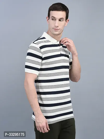 Stylish Multicoloured Cotton Striped Short Sleeves Polos For Men-thumb3