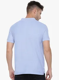 Stylish Blue Cotton Solid Short Sleeves Polos For Men-thumb1