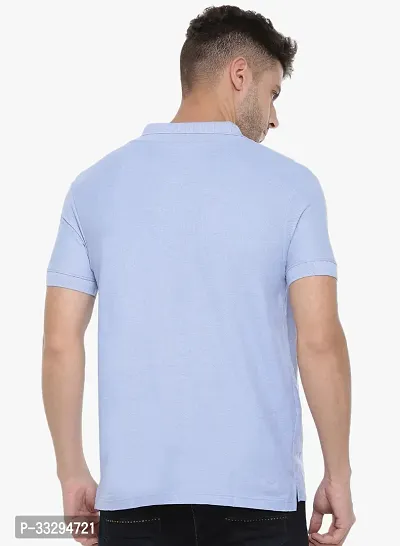 Stylish Blue Cotton Solid Short Sleeves Polos For Men-thumb2