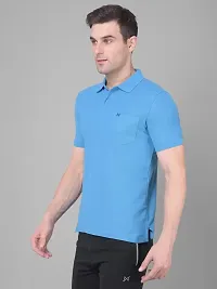 Stylish Blue Cotton Solid Short Sleeves Polos For Men-thumb2