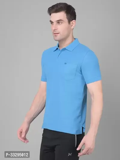 Stylish Blue Cotton Solid Short Sleeves Polos For Men-thumb3