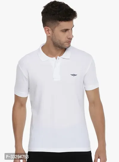 Stylish White Cotton Solid Short Sleeves Polos For Men