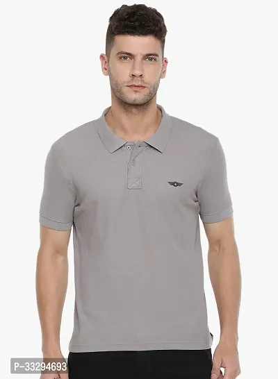 Stylish Grey Cotton Solid Short Sleeves Polos For Men