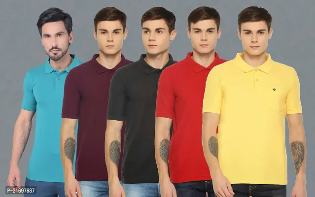 Reliable Multicoloured Cotton Blend Solid T-Shirt For Men Pack Of 5