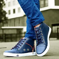 Lish Tree Men's Blue Synthetic Lace-Up High Ankle Sneaker Boots 10 UK/IND-thumb1