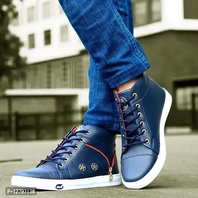 Lish Tree Men's Blue Synthetic Lace-Up High Ankle Sneaker Boots 10 UK/IND-thumb2