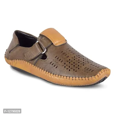 Lish Tree Men's Beige Synthetic Velcro Stylish and Comfortable Roman Sandals 10UK
