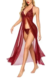 Babydoll Maroon Long Dress-thumb2