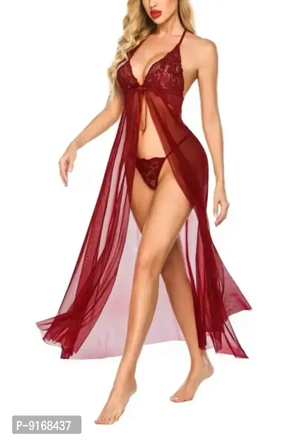 Babydoll Maroon Long Dress-thumb3