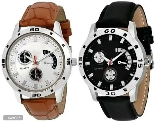Trendy Fancy Faux Leather Analog Watches Pack Of 2-thumb0