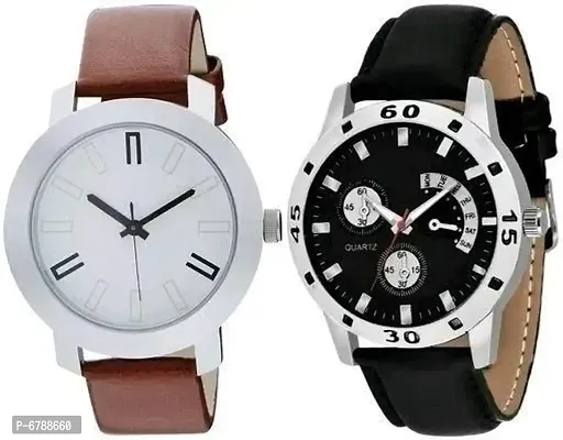 Trendy Fancy Faux Leather Analog Watches Pack Of 2