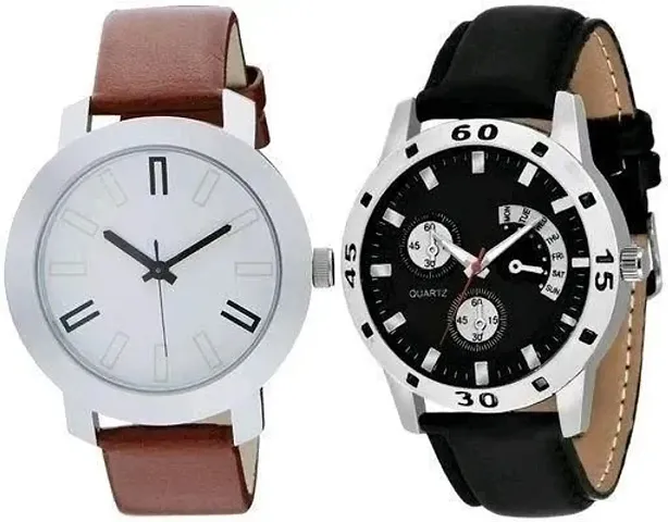 Trendy Fancy Faux Leather Analog Watches Pack Of 2