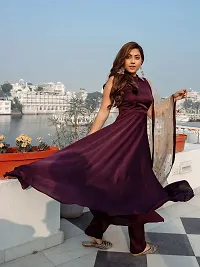 Trendy Maroon Taffeta Silk Gown With Dupatta For Women-thumb1