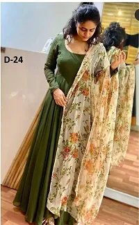 Stylish Fancy Muslin Ethnic Gown With Dupatta Set For Women-thumb3