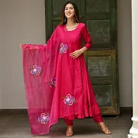 Beautiful Anarkali Pink Embroidered Taffeta Silk Kurta Pant with Dupatta For Women-thumb2