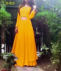 Stylish Yellow Georgette Embroidered Stitched Gown with Bottom Set For Women-thumb1