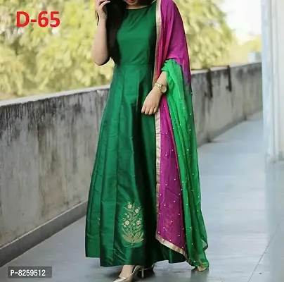 Stylish Green Taffeta Silk Embroidered Stitched Gown For Women-thumb0