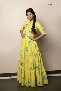 Stylish Lemon Yellow Georgette Printed Stitched Gown For Women-thumb2