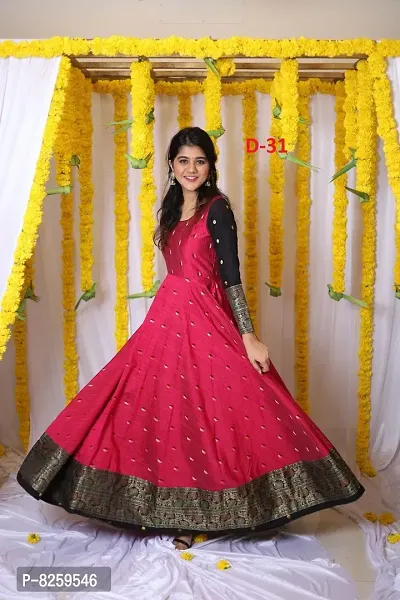 Stylish Maroon Taffeta Silk Embroidered Stitched Gown For Women