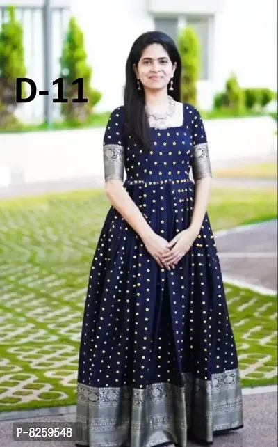 Stylish Navy Blue Taffeta Silk Embroidered Stitched Gown For Women
