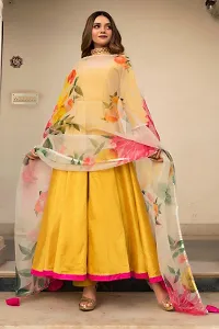 Beautiful Anarkali Yellow Embroidered Taffeta Silk Kurta Pant with Dupatta For Women-thumb1