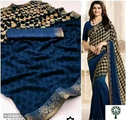 Alluring Blue Georgette Printed Saree with Blouse piece-thumb0