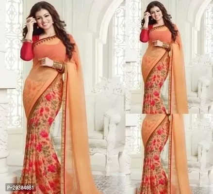 Alluring Orange Georgette Printed Saree with Blouse piece-thumb0