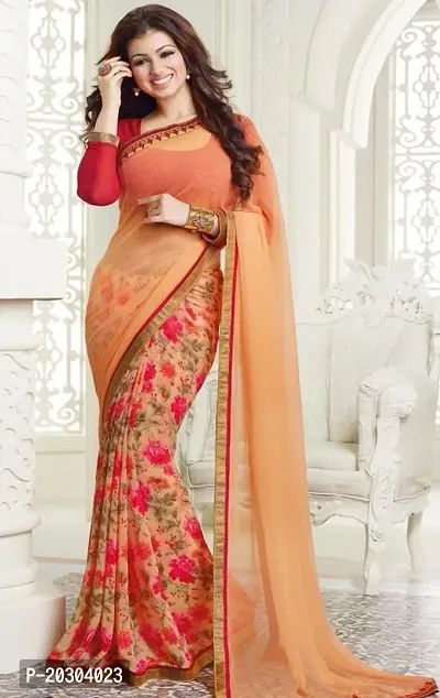 Alluring Orange Georgette Printed Saree with Blouse piece-thumb0