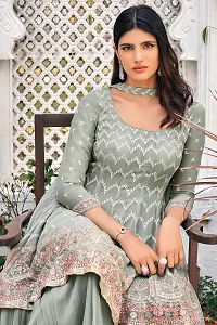 Beautiful Grey Embroidered Georgette Kurta, Bottom and Dupatta Set-thumb1