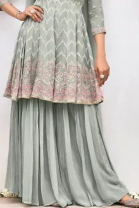 Beautiful Grey Embroidered Georgette Kurta, Bottom and Dupatta Set-thumb3