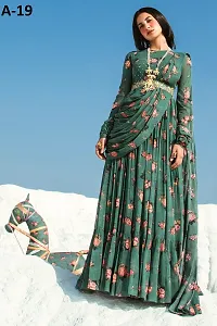 Attractive Indo-western Green Printed Georgette Gown With Dupatta For Women-thumb1